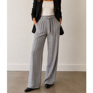 BCBGeneration Plaid Pants Womens S Blue Multi Paperbag Waist Tie Cotton Trousers